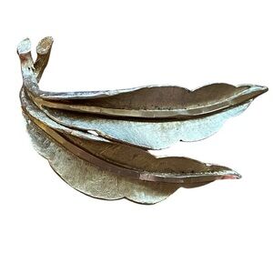 Vintage Gold Tone Feather Brooch | Mid Century Layered Leaf Pin | 1950s–60s
